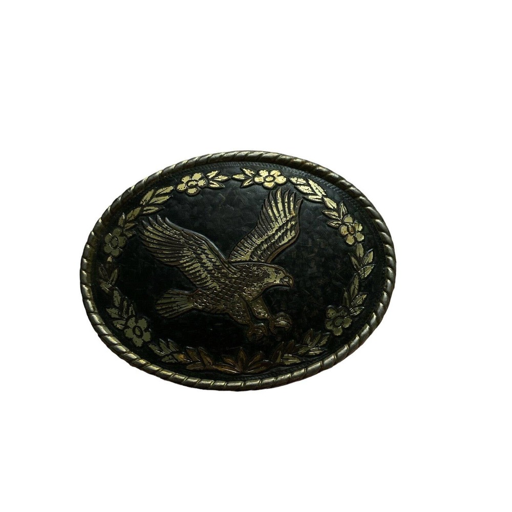 Vintage Distressed Oval EAGLE Metal Belt Buckle USA